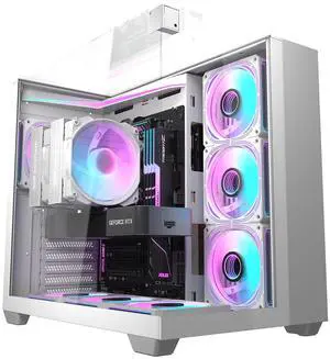 darkFlash TH285, ATX Mid-Tower Gaming PC Case, 4x Pre-Installed Fans, Triple-Sided Tempered Glass, USB 3.0 Port, Supports 360mm Radiator,White