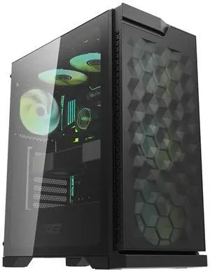 darkFlash DK361, ATX PC Case, 3x Pre-Installed Fans, Hexagon Mesh Front Panel, Tempered Glass Side Panel, USB 3.0 Port, Supports 360mm Radiator,Black