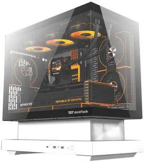 darkFlash Floatron F1 M-ATX Gaming PC Case, Floating Expansion Base Design, Open Airflow Tempered Glass Case, Back Connect Motherboard Ready, Supports 360mm AIO, 350mm GPU, USB Type-C, White darkFlash Floatron F1 M-ATX Gaming PC Case, Floating Expansion Base Design, Open Airflow Tempered Glass Case, Back Connect Motherboard Ready, Supports 360mm AIO, 350mm GPU, USB Type-C, White
