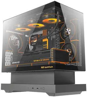darkFlash Floatron F1 M-ATX Gaming PC Case, Floating Expansion Base Design, Open Airflow Tempered Glass Case, Back Connect Motherboard Ready, Supports 360mm AIO, 350mm GPU, USB Type-C, Black darkFlash Floatron F1 M-ATX Gaming PC Case, Floating Expansion Base Design, Open Airflow Tempered Glass Case, Back Connect Motherboard Ready, Supports 360mm AIO, 350mm GPU, USB Type-C, Black
