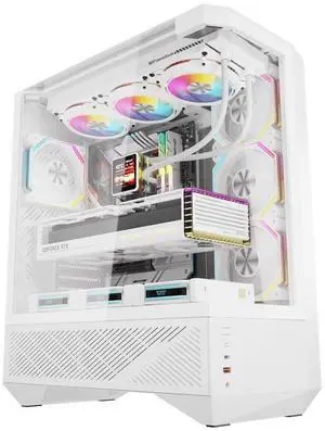 darkFlash DY460 ATX Gaming PC Case, Dual Chamber Design, 330° Panoramic Tempered Glass, 4× ARGB Fans Included, Back Connect Motherboard Ready, 360mm Radiator, 400mm GPU Support, USB-C, White darkFlash DY460 ATX Gaming PC Case, Dual Chamber Design, 330° Panoramic Tempered Glass, 4× ARGB Fans Included, Back Connect Motherboard Ready, 360mm Radiator, 400mm GPU Support, USB-C, White