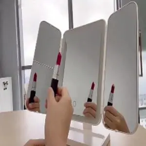 Tri-Fold Lighted Vanity Mirror with 21 LED Lights, Touch Screen and 3X/2X/1X Magnification, ,Travel Mirror