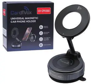 Universal Magnetic Car Phone Holder  360° Rotating Dashboard Mount Foldable Suction Cup Stand - Black