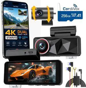 CardiVox - 4k Dual Dash Cam Front and 2k Rear, Sony STARVIS Night Vision Dash Camera ADAS, WiFi GPS, Parking Mode, 256GB Included - Black CardiVox - 4k Dual Dash Cam Front and 2k Rear, Sony STARVIS Night Vision Dash Camera ADAS, WiFi GPS, Parking Mode, 256GB Included - Black