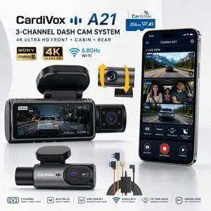 CardiVox A21 3 Channel Dash Cam 4K+2.5K+2.5K Sony STARVIS 2 GPS WiFi ADAS Free 256GB CardiVox A21 3 Channel Dash Cam 4K+2.5K+2.5K Sony STARVIS 2 GPS WiFi ADAS Free 256GB