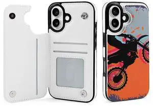 Motocross Rider Dirt Bike With Abstract Background Leather Wallet Case for iPhone 16 Pro Max 16E 16SE4 16PRO Wallet Case Card Holder Flip