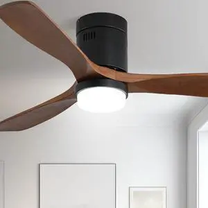 Sofucor Ceiling Fan with Lights 52 Inch Flush Mount Ceiling Fan with Remote Control Dimmable LED Wood Blades Modern Outdoor Ceiling Fans for Bedroom/Farmhouse/Patio/Indoor Quiet Reversible DC Motor