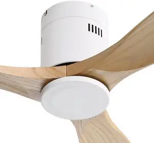 Sofucor 52 Inch Solid Wood Ceiling Fan Without Lights Flush Mount Ceiling Fan with Remote Control White Wood Blades Modern Outdoor Ceiling Fans No Light for Bedroom/Farmhouse/Patio/Indoor