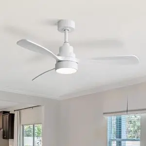 Sofucor Fan 48IN Contemporary Brushed LED Ceiling Fan with Remote and Light Kit Mordern Wood Ceiling Fan for Indoor Farmhouse Bedroom Living Room Outdoor Patio Porch Reversible DC Motor Noiseless