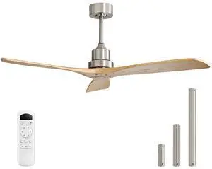 Sofucor 52 Inch Ceiling Fan with Remote 3 Blade Carved Wood Fan Without No Light Reversible DC Motor for Indoor Outdoor Bedroom Living Room Patios Farmhouse