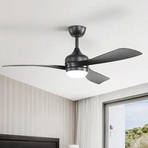 Sofucor Matte Black 52in LED Ceiling Fan with Remote 6 Speeds Quiet DC Motor for Bedroom Indoor Outdoor Ceiling Fan with Dimmable LED and Quiet Reversible DC Motor