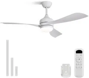 Sofucor 52" Ceiling Fan Indoor/Outdoor Ceiling Fans with Lights and Remote 3-Color Light 6-Speed Timing Reversible DC Motor White Ceiling Fan for Living Room Bedroom Patio