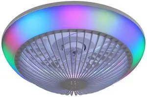 Sofucor 15 Inch Flush Mount Ceiling Fans with Light and Remote/App Control 7 RGB Bedroom Bladeless Fan Modern Low Profile Dimmable LED Light Ceiling Fan