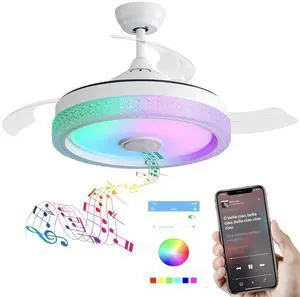 Sofucor 42 Inch Large Retractable Ceiling Fan with RGB LED Light and Remote Control APP