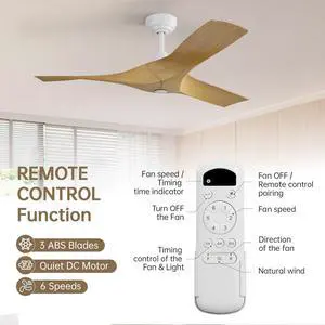 Sofucor 52" ABS Ceiling Fan Adjustable Height 6-Speeds Remote Control Without Light for Indoor and Outdoor