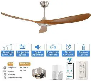 Sofucor 60 Inch Smart Ceiling Fan No Light With Remote Control/APP Control Adjustable 6 Speeds Fan