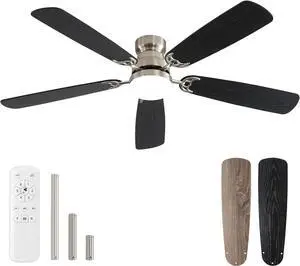 Sofucor 52 Inch Flush Mount Ceiling Fan With Light and Remote Quiet DC Motor Modern 3 Downrod Brushed Nickel Ceiling Fan for Bedroom Living Room Kitchen Patio Outdoor Indoor