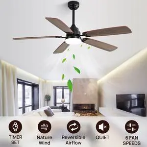Sofucor Large Contemporary Ceiling Fan with LED Light & Remote Indoor/Outdoor Ceiling Fan Quiet Reversible DC Motor 5 Dual-Finish Blades Ceiling Fan for Bedroom Living Room Indoor Outdoor