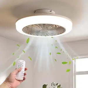 Sofucor 18 Inch Bladeless Flush Mount Ceiling Fan with Lights and Remote Control Adjustable Wind Speed Dimmable LED Ceiling Fan for Bedroom