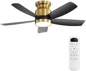 Sofucor Gold Flush Mount Ceiling Fan with Lights & Remote Bedroom Modern Low Profile Ceiling Fan Indoor Outdoor