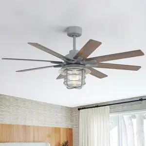 Sofucor 52 Inch Farmhouse Ceiling Fans with Lights and Remote 6-Speed 3-Timer Outdoor Ceiling Fan with Light Noiseless Reversible DC Motor for Living Room Kitchen Patio