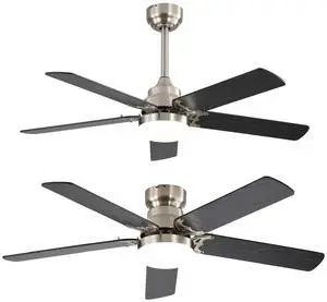 Sofucor 42 Inch Modern Nickel Ceiling Fan with Light and Remote Control 6 Adjustable Wind Speed Flush Mount Ceiling Fan Downrod Optional, Dimmable LED Light Dual Finish Blades Ceiling Fan for Bedroom