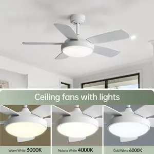 Sofucor 42 inch Ceiling Fans Light Kits with Remote Control Dimmable LED Reversible Noiseless Farmhouse Ceiling Fan for Bedroom Indoor/Outdoor