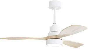 Sofucor Ceiling Fans with Lights and Remote 52 Inch Outdoor Ceiling Fans for Patios Low Profile Ceiling Fan for Bedroom Quiet DC Motor Energy Saving Modern White Wood Ceiling Fan