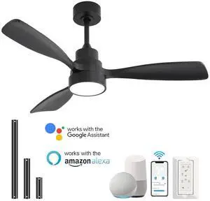 Sofucor 48 Inch Smart Ceiling Fan with Lights, Remote & App Control Reversible DC Motor Dimmable LED, Low Profile Modern Ceiling Fans for Bedroom Living Room