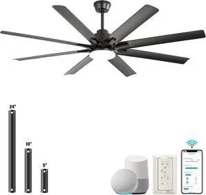 Sofucor Nickel Industrial Smart Ceiling Fans with Lights and Remote & APP Control 8 ABS Blades 6-Speed Powerful DC Motor Reversible For Home/Commercial/Outdoor