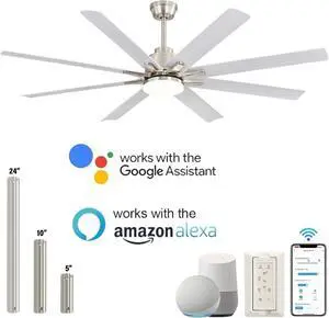Sofucor Smart APP 8 Arms Fan 66'' Ceiling Fan with LED Light Kit & Remote Control LED Light Industrial Ceiling Fan Quiet DC Motor