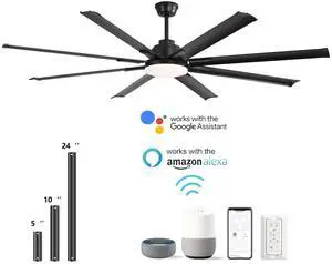 Sofucor 84in High CFM Ceiling Fan W/Light Smart Life APP Remote Control Timer For Alexa Google Indoor Outdoor/Bedroom/Living room/Patio/ Adjustable 6 Speed/8 Blade/Dimmable Light LED /memory Function