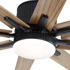 Sofucor 76 Inch Solid Wood Large Industrial Ceiling Fan with Light Indoor Outdoor Smart Fan with Remote & APP Alexa Control, 8 Blade Reversible DC Motor