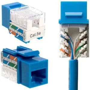 SATMAXIMUM Cat5e Keystone Ethernet Wall Jack Punch Down UTP 45-Degree (Easier Termination Than 90-Degree), RJ45 Slim Profile Speed Termination Blue 45deg Angled (20 Pack)