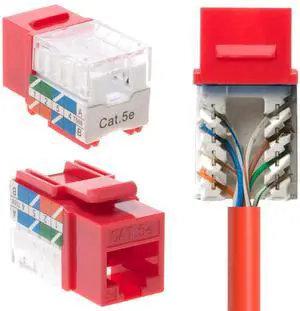 SATMAXIMUM Cat5e Keystone Ethernet Wall Jack Punch Down UTP 45-Degree (Easier Termination Than 90-Degree), RJ45 Slim Profile Speed Termination Red 45deg Angled (20 Pack)