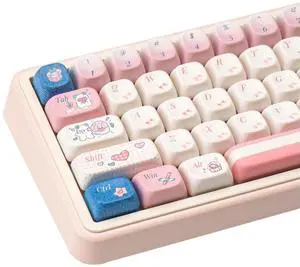 COOMICKEY 150 Key Dye-Sublimation PBT Keycaps, Pink White Keycap, Cute Custom Keycaps, FOA Profile Keyboard KeyCap Set for ANSI ISO Layout Cherry MX Switches Mechanical