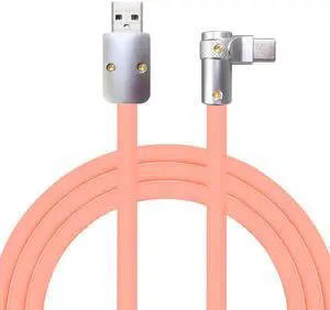 chubbycable FlexElbow Pro - 90 Degree Design 240W Fast Charge Cable Ultra-Thick Silicone Right Angle USB C Cable Phone Tablets Charging Cord, Pink, USB-A to Type-C, 16.4FT