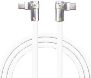 chubbycable FlexElbow Pro - 90 Degree Design 240W Fast Charge Cable Ultra-Thick Silicone Right Angle USB C Cable Phone Tablets Charging Cord, White, Double Elbow Type C to Type C, 16.4FT