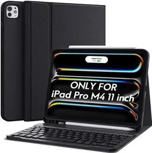 CHESONA for iPad Pro 11 Inch (M4) 2024 Case with Keyboard, Magnetic Detachable Keyboard, Precise Cutouts Case with Pencil Holder, Rechargeable Wireless Folio Keyboard Case for iPad Pro M4 11'', Black
