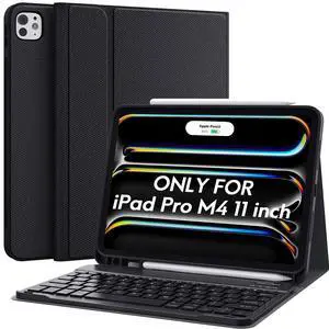 CHESONA for iPad Pro 11 Inch (M4) 2024 Case with Keyboard, Magnetic Detachable Keyboard, Precise Cutouts Case with Pencil Holder, Rechargeable Wireless Folio Keyboard Case for iPad Pro M4 11'', Black