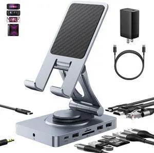 Versatile USB C Docking Station for iPad (USB-C), 11-in-1 with SD TF 4.0 Reader, 4K@60Hz HDMI, RJ45, Audio, USB A, USB c, Rotatable, Also for Tablet, Steam Deck, ROG Ally, Legion Go, with 65W Adapter Versatile USB C Docking Station for iPad (USB-C), 11-in-1 with SD TF 4.0 Reader, 4K@60Hz HDMI, RJ45, Audio, USB A, USB c, Rotatable, Also for Tablet, Steam Deck, ROG Ally, Legion Go, with 65W Adapter