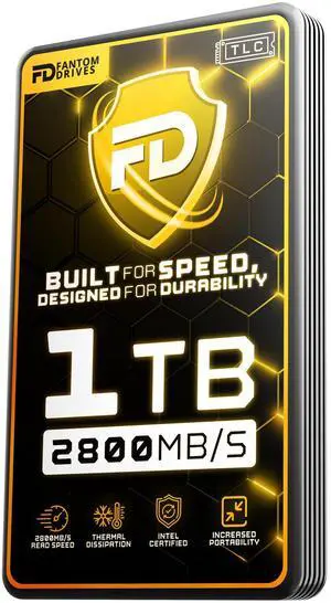 Fantom Drives Extreme 1TB External SSD - 2800MB/s, Thunderbolt 3, USB Type-C, Aluminum, 3D NAND TLC, TB3X-2300N1TB