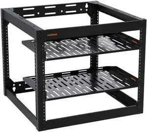 ECHOGEAR 10U Network Rack - Wall Mountable Heavy Duty 4 Post Design Holds All Your Networking & AV Gear - Open Frame Design Includes 2 1U Vented Shelves & Mounting Hardware