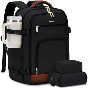 LOVEVOOK Carry On Travel Backpack For Women Men Flight Approved, 40L Personal Item Backpack for Airplanes, Business Weekender Overnight Daypack Fits 17 Inch Laptop, With 2 Packing Cubes, Black-Brown