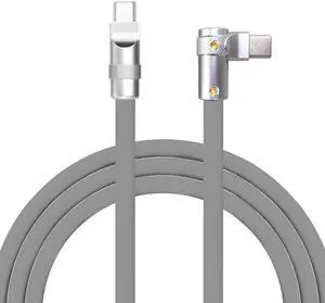 chubbycable FlexElbow Pro - 90 Degree Design 240W Fast Charge Cable Ultra-Thick Silicone Right Angle USB C Cable Phone Tablets Charging Cord, Gray, Type-C to Type-C, 3.3FT