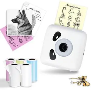 BORN4SHIP Mini Sticker Printer with 5 Roll Thermal Paper- Sticker Maker Machine - 300Dpi Portable Sticker Maker for Kids Scrapbook/DIY/Journal/Travel/Photo, Compatible with iOS&Android