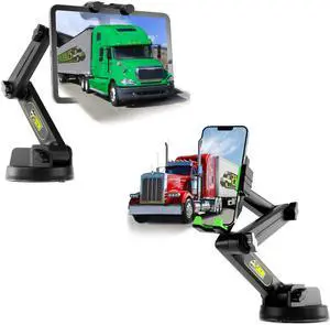 Semi Truck Tablet Mount & Green Big Rig Truck Phone Mount, Heavy Duty Tablet & iPad Holder, Cell Phone Device Holder for Dashboard, Windshield and Window, Super Stable Suction Cup (1 TM & 1 PM)
