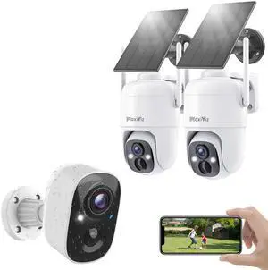 MaxiViz Security Cameras Wireless Outdoor and 2PACK Solar Security Camera Wireless Outdoor, 2K Color Night Vision, Two-Way Talk, SD/Cloud Storage, IP66 Weatherproof