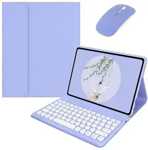 kaidisen Keyboard Case for Galaxy Tab A7 Lite 8.7 inch Case with Keyboard and Bluetooth Mouse, Detachable Candy Color Keyboard Cover Round KeyPurple