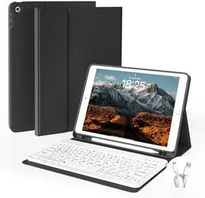 GKABXY Case with Keyboard for iPad 10.2 inch 2021/2020/2019, iPad 9th/8th/7th Generation Detachable Bluetooth Keyboard Cover with Pencil Holder, Multi-Angle Stand for Study/Office/Travel (Black)